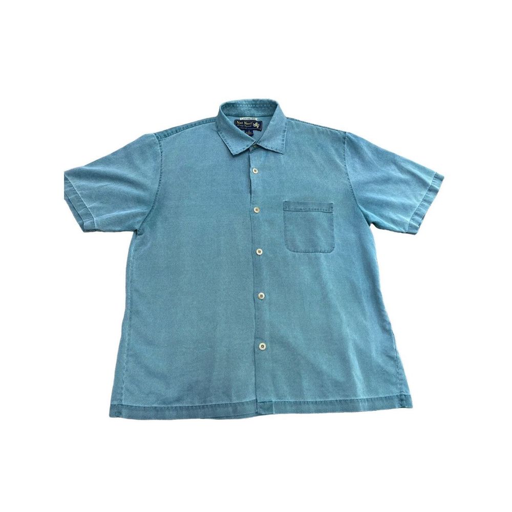Mens Nat Nast Luxury Originals Silk Short Sleeve Blue Button Up Size Medium